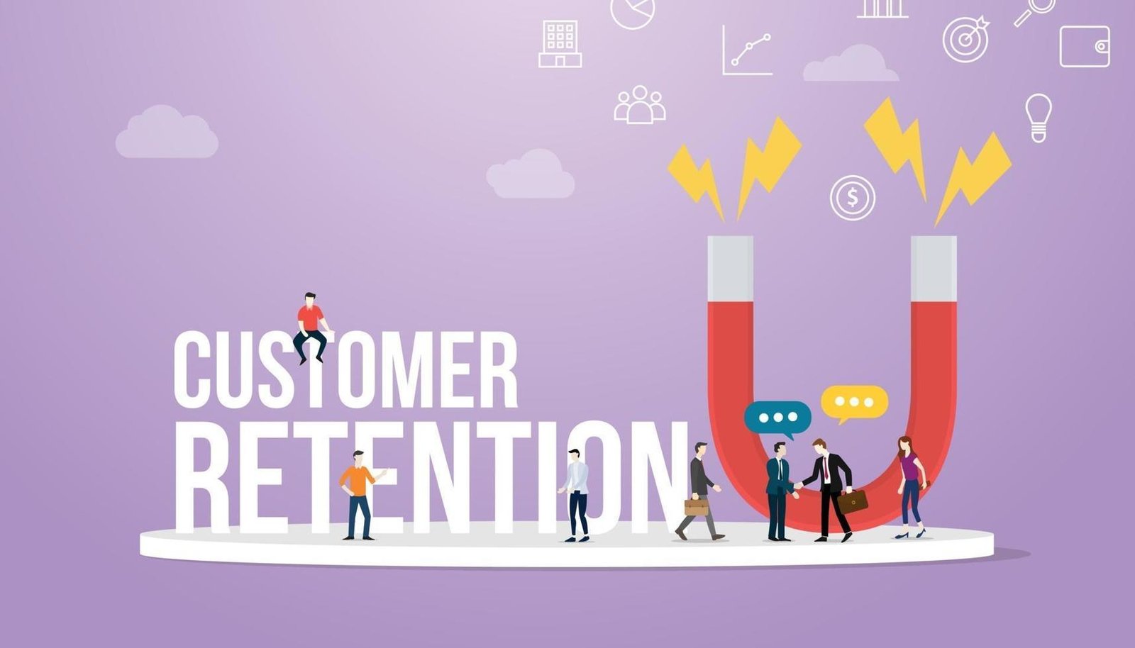 customer-retention-concept-with-big-words-and-team-people-free-vector